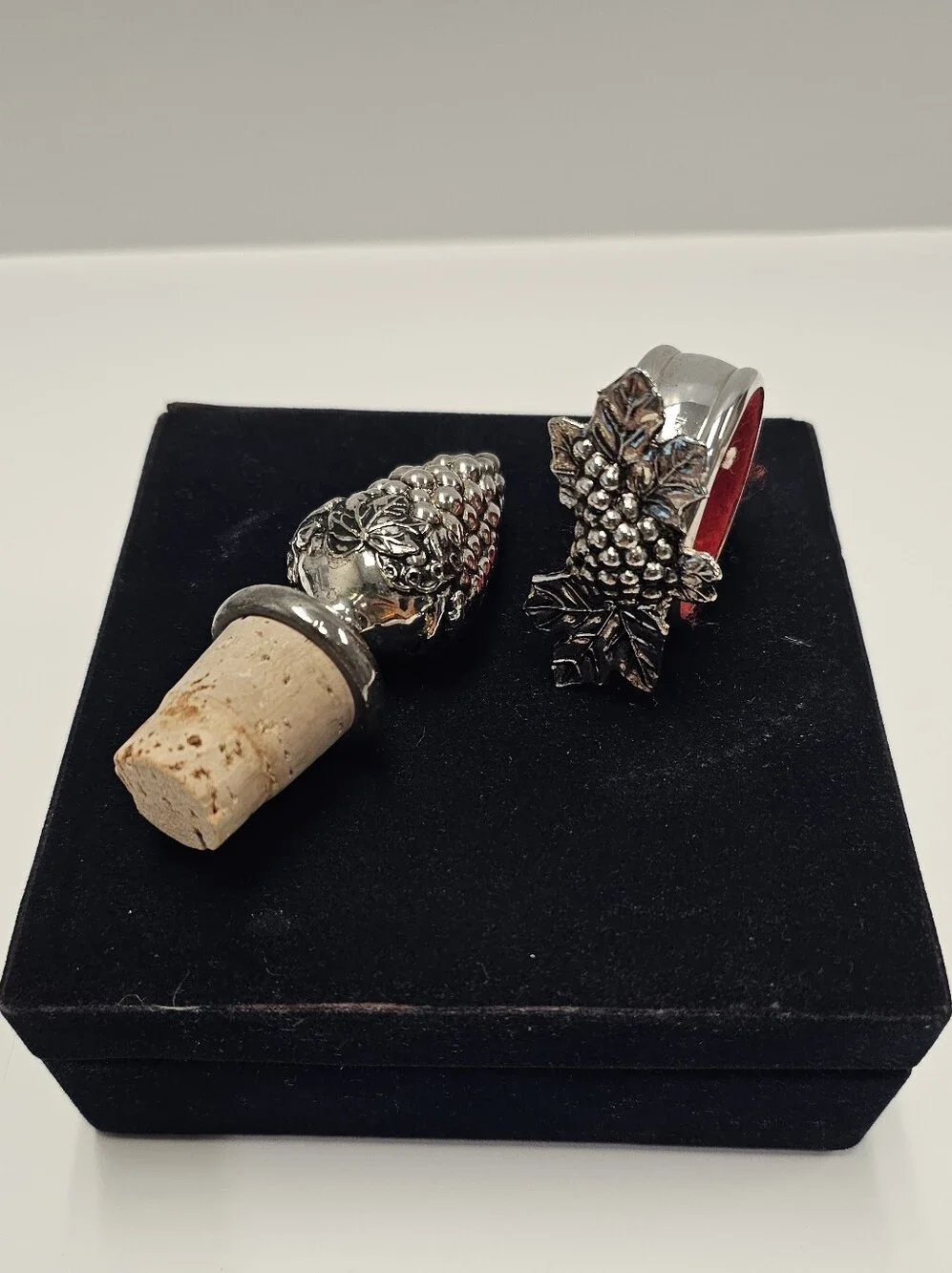 International Silver Company vintage silverplate grape wine bottle cork and ring